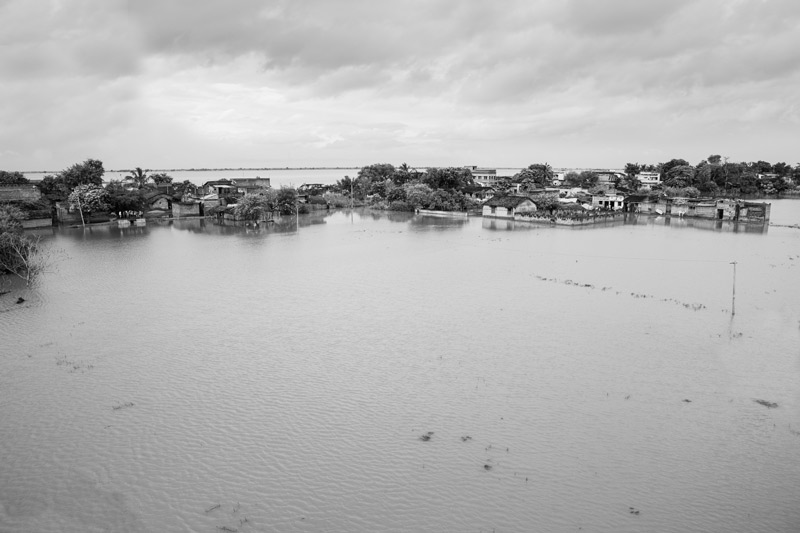 Village Kalyanpur submerged under flood in Munger district, Bihar - illustrating that deforestation  and landscape change upstream are important drivers of floods downstream